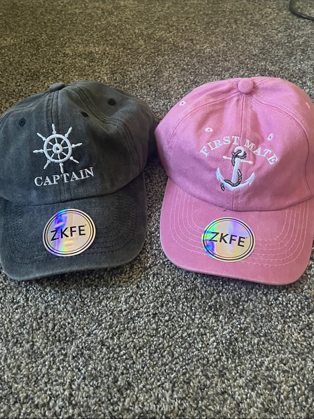 Captain and First Mate Embroidered Baseball Caps - Black & Pink
